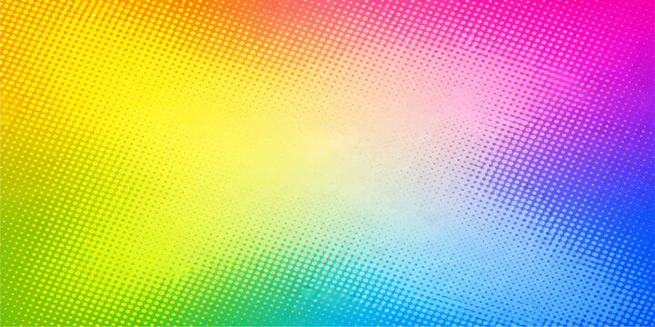 Abstract rainbow vector background featuring a colorful halftone dot pattern with circular light elements and digital wave textures for a modern wallpaper design