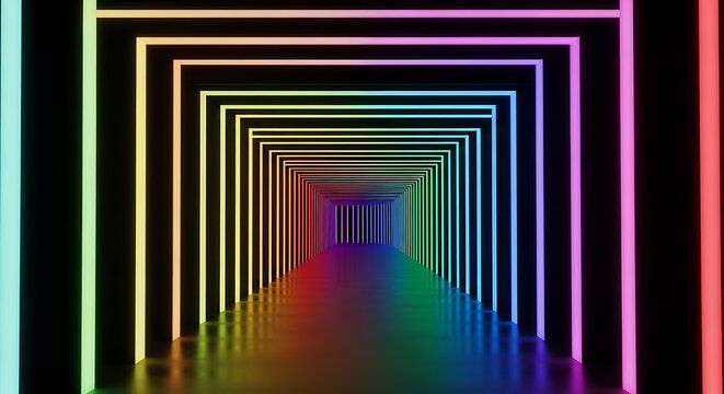 Neon tunnel of vibrant colors creating an immersive visual experience.