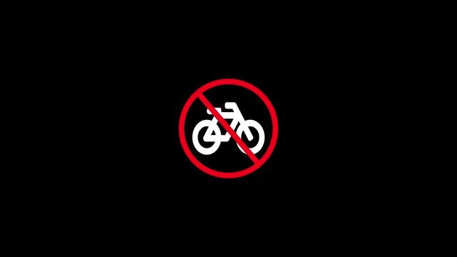 cycling not allowed with a restriction sign on black background. no Bicycle parking sign. No Bicycles Allowed Icon Animation. 4K animated video.
