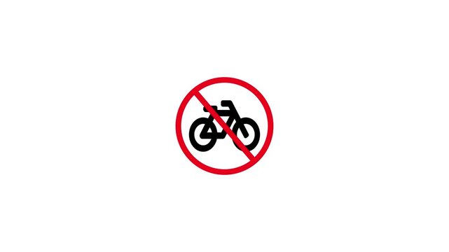 cycling not allowed with a restriction sign on white background. no Bicycle parking sign. No Bicycles Allowed Icon Animation. 4K animated video.