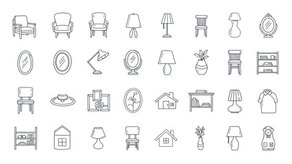 Fototapeta premium Hand-Drawn Icons of Furniture and Home Decor - Vector Set