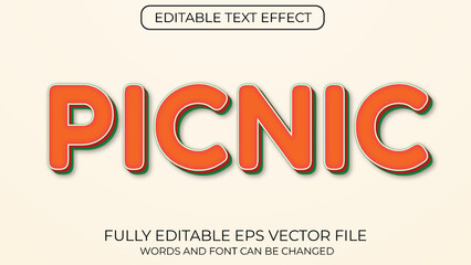 Picnic editable 3d text effect vector typography style