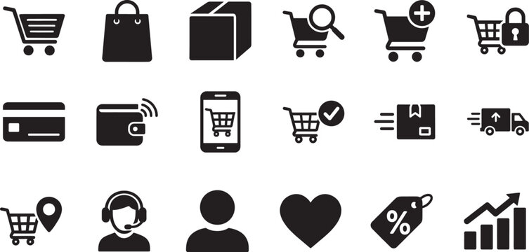 Minimal outline e-commerce icon set, perfect for online shopping, digital store, and business design.