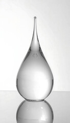 Obraz premium A sleek glass water drop sculpture symbolizing conservation and sustainability on a reflective surface : Elements for World Water Day promotion