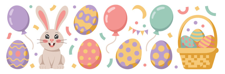 Naklejka premium Pastel Easter party icons – Perfect for spring event invitations.
