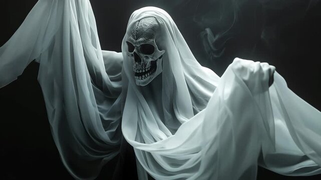 Terrifying ghostly figure screaming in slow motion cinematic horror footage 4k video clip