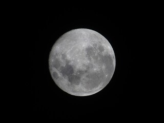 Naklejka premium Full moon with detailed craters and lunar texture in night sky