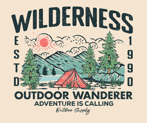 Obraz premium Adventure is calling. Outdoor wanderer vintage artwork. Summer adventure. Mountain Outdoors t shirt vector design. Mountain artwork for apparel, sticker, batch, background, poster and others.