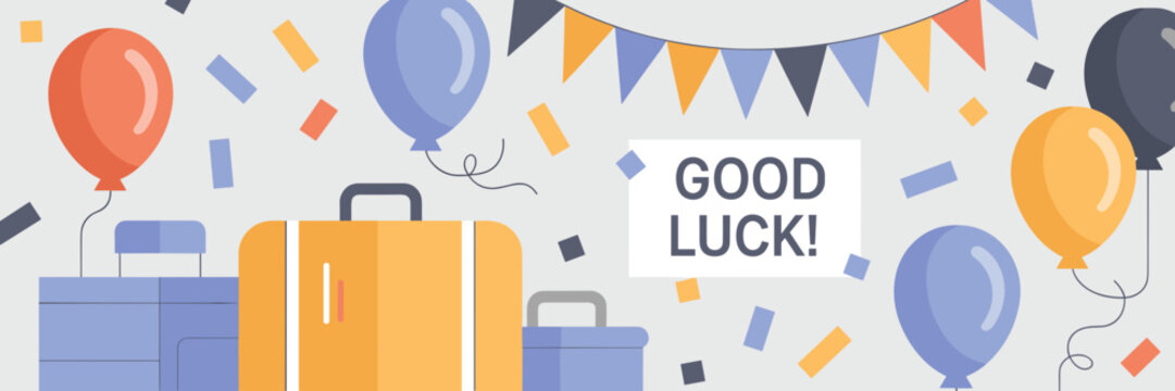 Good Luck banner and suitcase vector &ndash; Perfect for office parties.