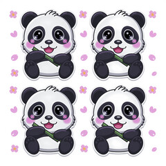 Obraz premium Set of cute panda cartoon stickers, clipart collection, graphic design illustration 