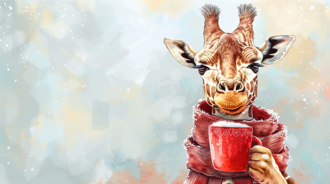 smiling_giraffe_wearing_a_scarf_drinking_hot_cocoa