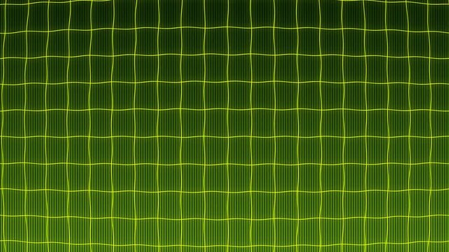 Abstract green glowing wavy grid pattern on black background motion loop