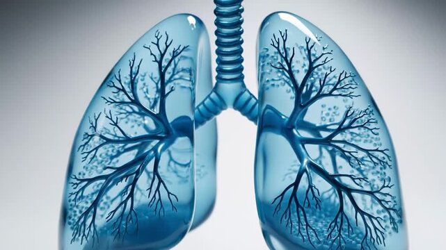 Detailed illustration of human lungs and trachea on white background