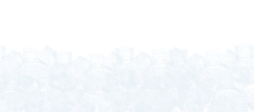 Bottom border with many realistic transparent ice cubes cold frozen background texture