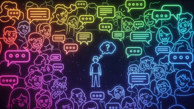 Pondering amidst a vibrant digital cacophony of online messages and diverse community voices