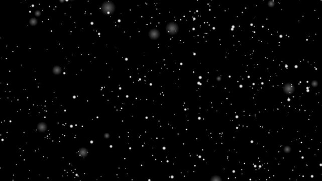 heavy particles snow on black background. White flakes overlay. Slow motion atmosphere snow rain loop.