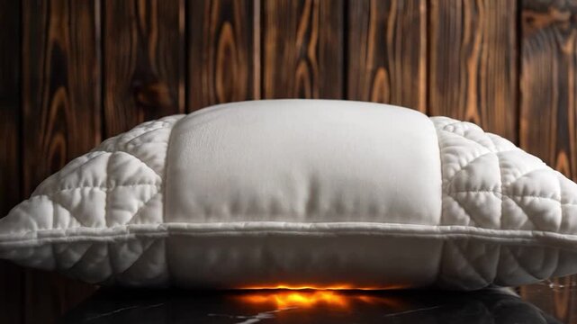 White quilted pillow on a dark wooden background
