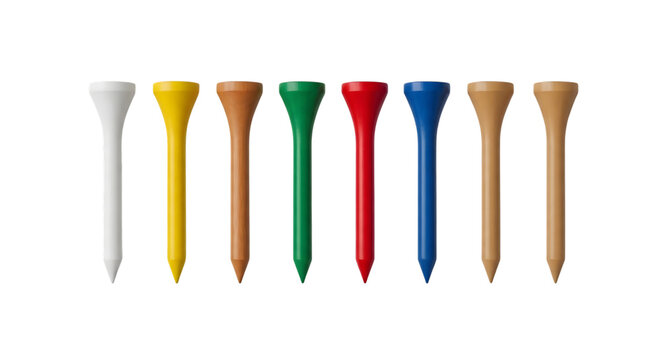 Colorful golf tees in a row
