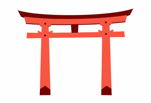 Traditional Japanese Torii Gate Symbolizing Transition at the Cultural Boundary Between the Sacred and the Profane in Minimalist Design Illustration