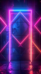 Neon Portal - Geometric Shapes and Vibrant Colors in a Futuristic Scene.