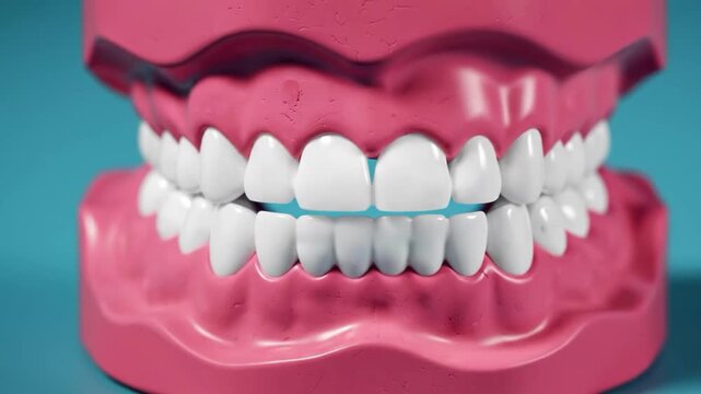 Dental model with pink gums and white teeth showing alignment