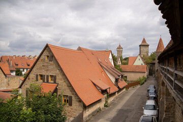 R&ouml;dersch&uuml;tt section of the city wall and defensive fortifications in Rothenburg ob der Tauber, Bavaria, Germany, showcasing medieval stone architecture and ramparts.