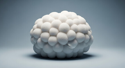 Soft white textured spherical cluster against muted blue gradient background abstract sphere