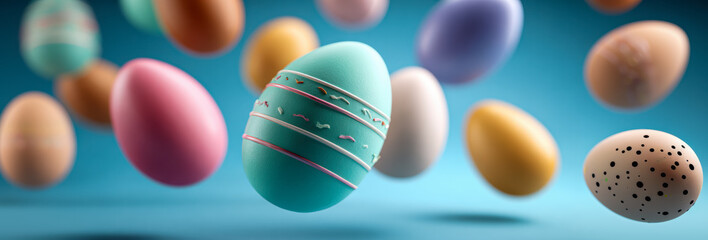 Colorful Easter egg, Vibrant handpainted Easter egg with speckles on teal backdrop