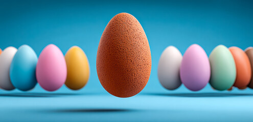 Cinematic egg with vibrant background, Suspended orange Easter egg with dramatic blur