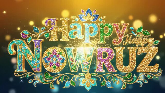 Glittering happy nowruz greeting with ornate decorations