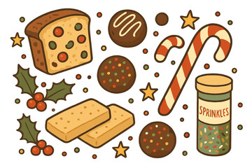 Holiday treats with cookies, candy canes, and colorful sprinkles for festive celebrations in December