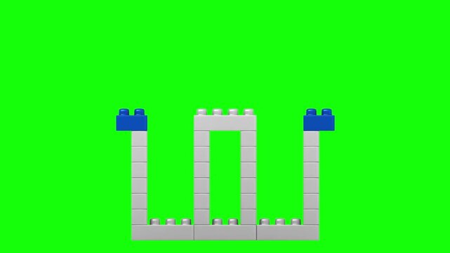 3D rendered animation of plastic building blocks on green screen