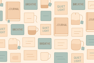 Soft colors and simple words create a calming pattern on a light background in a cozy room setting