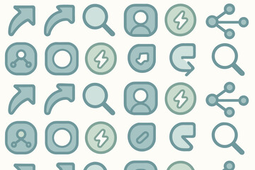 Various icons displayed in a grid showing different functions for an app or website in a simple design