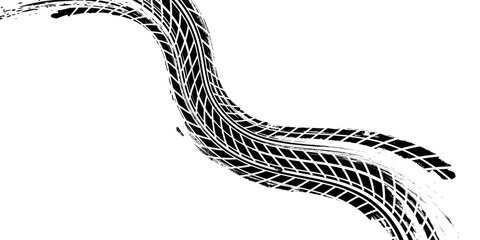 unge tire track, wheel braking marks. Truck, car or motorcycle tread pattern silhouette. Auto race, motorsport, speed racing design element. eps 10 © m
