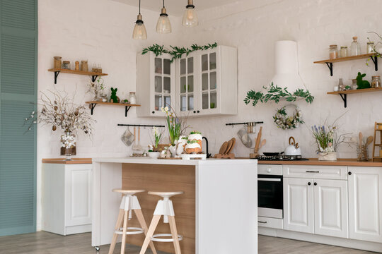 Easter Table Decoration in Cozy Kitchen
