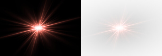 Sparkling burst with sunlight and spotlight rays. Star flare explosion, glowing lens flare, and festive magic glow. © FlammaChe