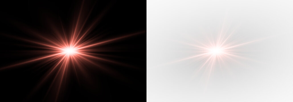 Sparkling burst with sunlight and spotlight rays. Star flare explosion, glowing lens flare, and festive magic glow.