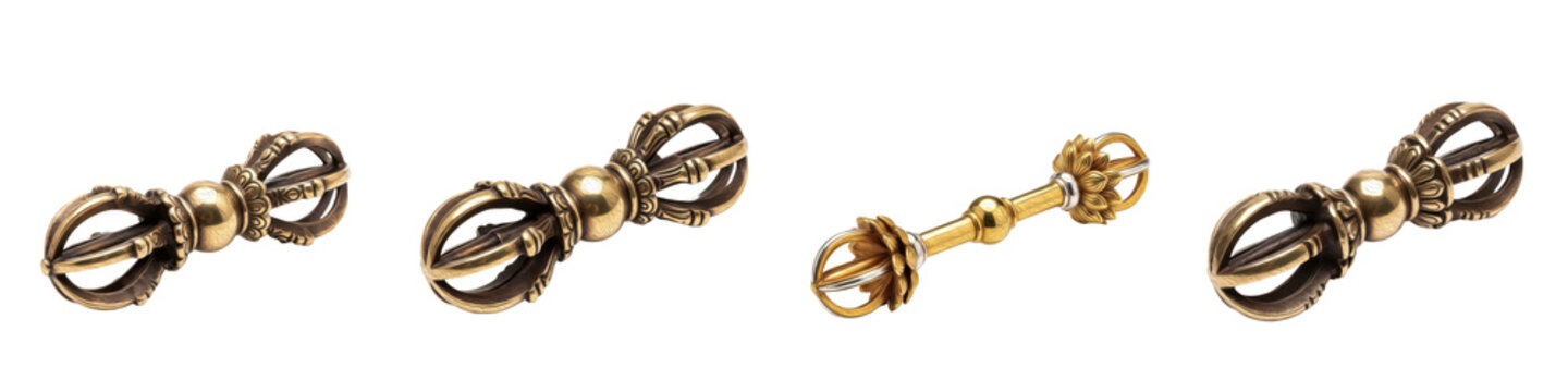 Sacred Tibetan Buddhist Dorje Vajra Set &ndash; Antique Brass Ritual Thunderbolt Scepter Clipart PNG