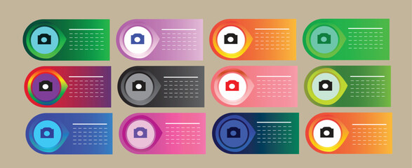 Print, Professional Infographic Element Set with 12 Colorful Data Cards and Image Placeholders