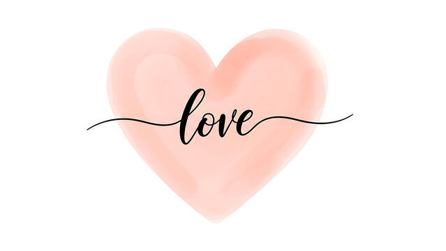 A pink heart with the word love written in cursive across it