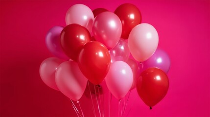 A Vibrant Display of Colorful Balloons against a Bright Pink Background for Celebratory Occasions and Festive Events