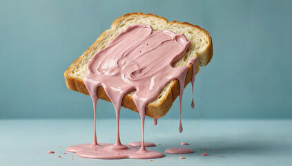 Delicious pink spread overflowing from toasted bread slice, vibrant food concept for breakfast or snack