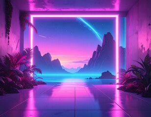 Neon Portal to a Synthwave Landscape - A Dreamy Escape.