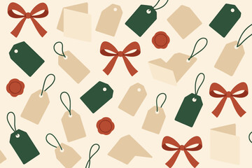 Colorful gift tags and bows on a light background for holiday decorating or crafting ideas in the fall season