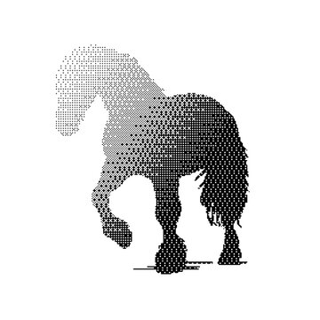 Horse silhouette, Bitmap effect, black and white, vector, isolated on white background.