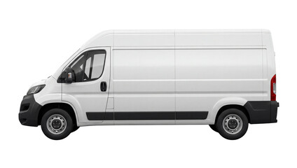 Modern white commercial cargo delivery van profile view isolated on transparent background on transparent background