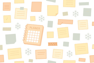 Planner and sticky notes arranged on a white background for organizing tasks and reminders effectively