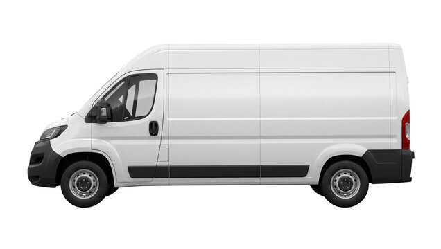 Modern white commercial cargo delivery van profile view isolated on transparent background on transparent background