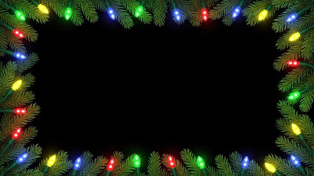 Festive christmas border with colorful lights on dark background